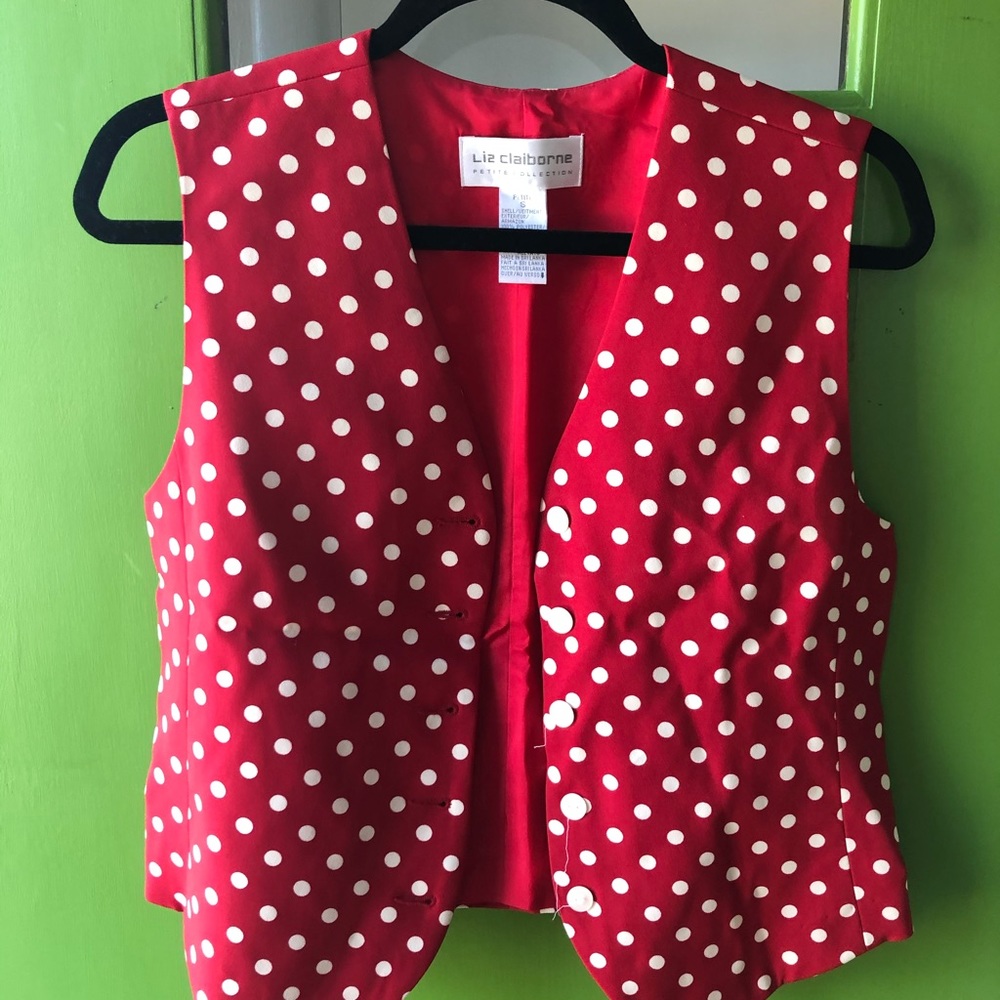 Red with off white polka dots
